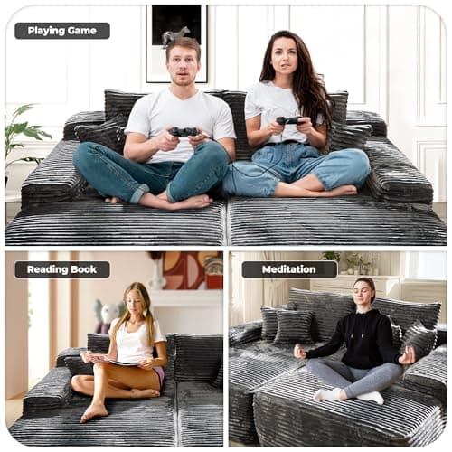 Stupendous Grey Faux Fur Oversized Chaise Lounge Chair Sofa Bed (81", 2PCS)