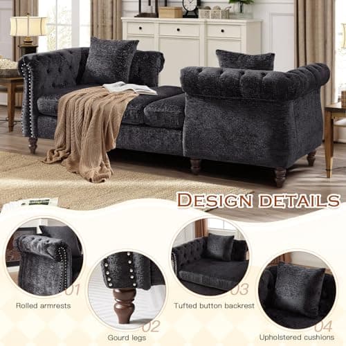 Antetek Mid Century Modern Face-to-Face Loveseat Sofa Bed, Black