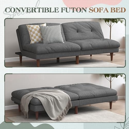 Furmax Dark Grey Modern Linen Convertible Futon Sofa Bed