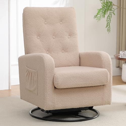 Modern Swivel Glider Rocking Chair with Storage Pocket for Living Room and Nursery White