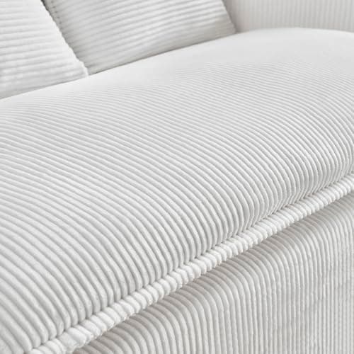 48" Beige Corduroy Chaise Lounge with Ottoman & Armrest for Small Spaces