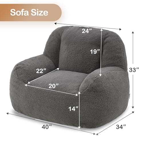 Homguava Giant Bean Bag Chair for Adults, Dark Grey Lazy Lounger with Filler Included