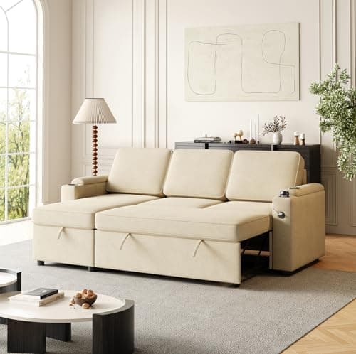 Antetek L-Shaped Sectional Sleeper Sofa, Grey with Storage & USB Port