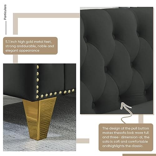 80-inch Sofa + 58-inch Loveseat Set, Modern Velvet Couch with Gold Nail Details and Black Legs