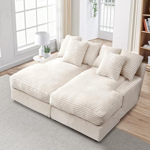 Antetek Green Corduroy Double Chaise Lounge Chair with Thick Cushion