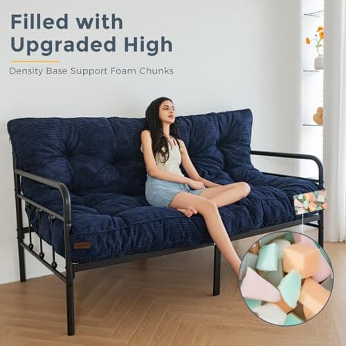 MAXYOYO Full Size Tufted Futon Mattress, Extra Thick Shredded Foam Filling, Navy