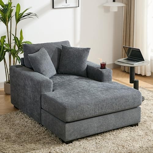 Modern 55" Oversized Chaise Lounger, Chenille Fabric Sleeper Sofa Couch for Living Room, Bedroom and Office (Blue-gray/55)  
Modern 55" Chaise Lounger, Chenille Fabric Sleeper Sofa Couch with Charge Station for Living Room, Bedroom and Office (Blue-g