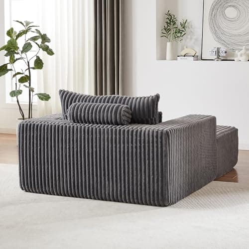 Oversized Gray Corduroy Chaise Longue Chair for Living Room & Bedroom