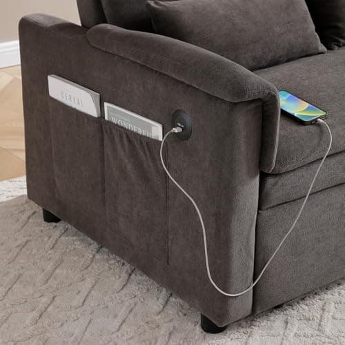 Antetek Grey Comfy Velvet Convertible Sleeper Sofa Bed with Adjustable Backrest