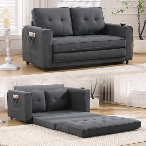 Eafurn 3-in-1 Convertible Pull-Out Sofa Bed Queen Size, Corduroy Lounge with Pillows & Storage