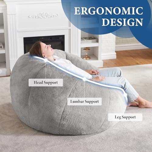 Hobestluk Large Grey Bean Bag Chair for Adults: Spacious and Comfortable for Reading or Relaxing