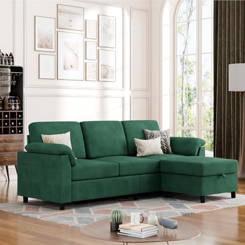 Vongrasig 3 Seat L Shaped Sofa with Removable Pillows Linen Fabric Black