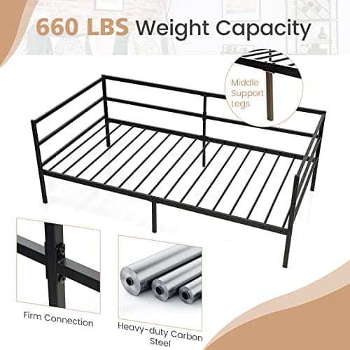 Giantex Black Metal Twin Daybed with Slats & Guardrails
