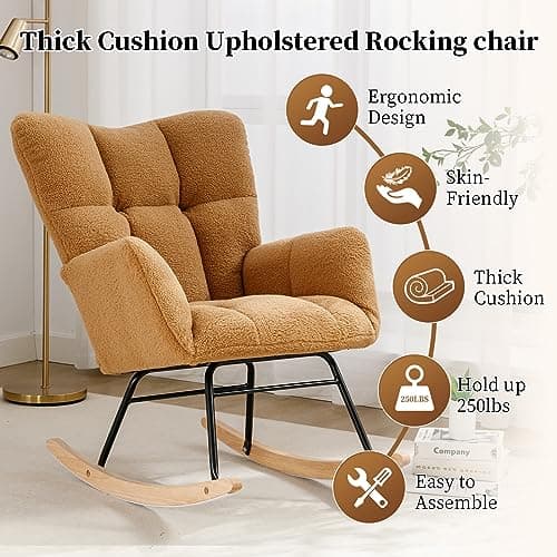 NIOIIKIT Kahaki Teddy Nursery Rocking Chair with High Backrest