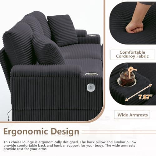 Oversized Grey Double Chaise Lounge with Ottomans and Armrest Storage for Living Room or Bedroom
Oversized Grey Corduroy Chaise Lounge with Cup Holder and USB Port for Living Room or Bedroom
Oversized Grey Chaise Lounge with Armrest Storage, Cup Hold
