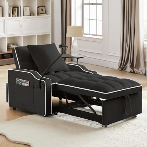 Modern Velvet Sleeper Sofa Bed with Charging Ports, Black