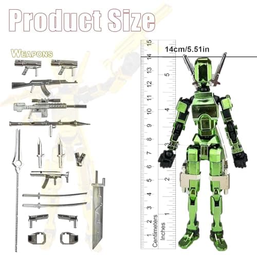 T13 Action Figure Accessories, Multi-Jointed Movable, 3D Printed Toys (Metallic Style)