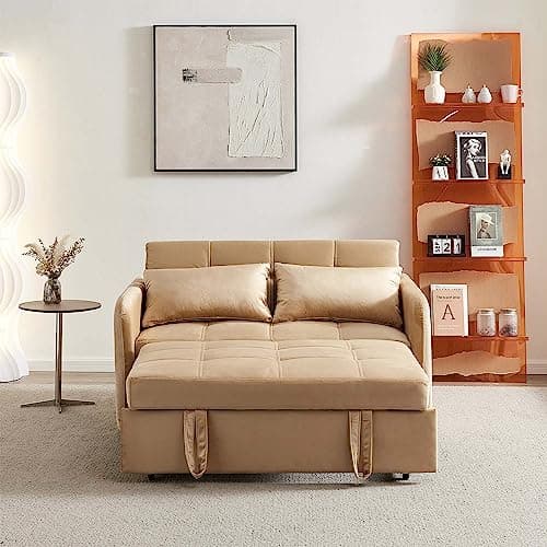 Antetek 3-in-1 Sleeper Sofa Bed, Modern Tufted Velvet Couch