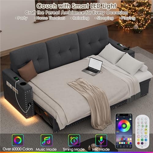 HIFIT Grey Shaped Sectional Sleeper Sofa with Storage & USB Port