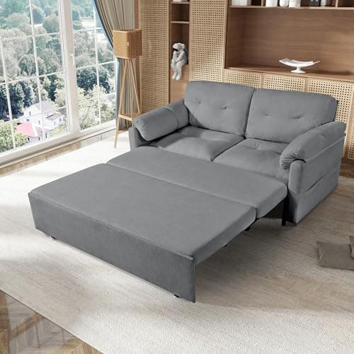 Eafurn 3-in-1 Convertible Pull-Out Sofa Bed Queen Size, Corduroy Lounge with Pillows & Storage