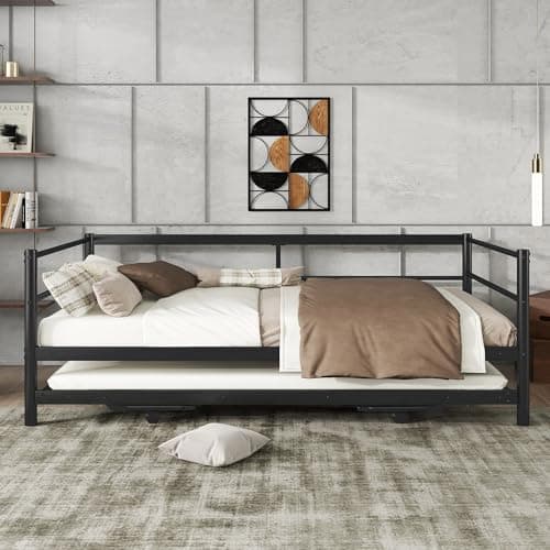 Metallic Black Twin Daybed with Pop Up Trundle for Any Room