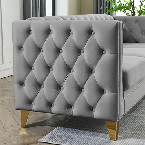 Modern 3-Seater Upholstered Couch for Living Room with Golden Metal Legs