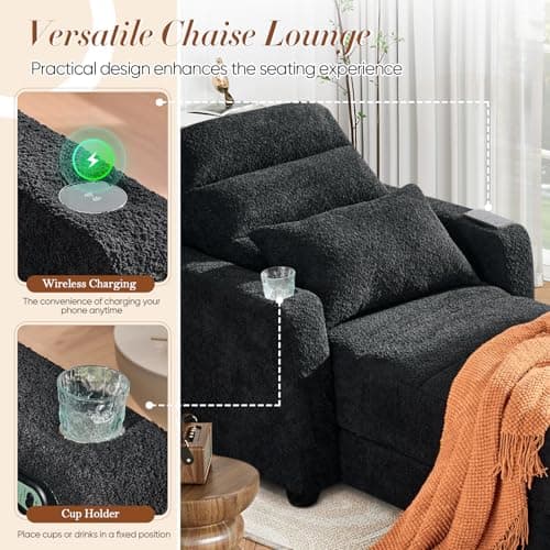Black Electric Recliner with Lumbar Pillow, Wireless Charging & Cup Holder
