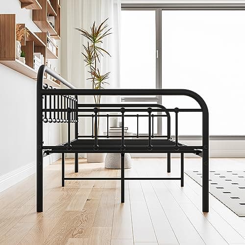 Black Twin Heavy Duty Metal Daybed Frame with Slats Mattress Foundation