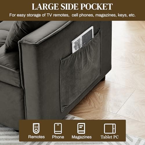 Dark Grey Velvet 3-in-1 Sleeper Sofa Bed with Adjustable Backrest and Storage Pockets