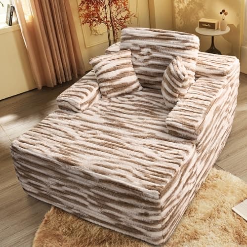 Oversized Chaise Lounge Chair - Black Faux Fur Sofa Bed (67"x48")