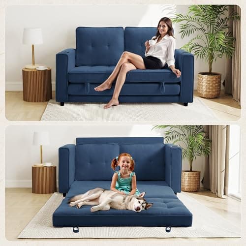 Dark Blue Modern Comfortable Loveseat Sleeper Sofa Bed