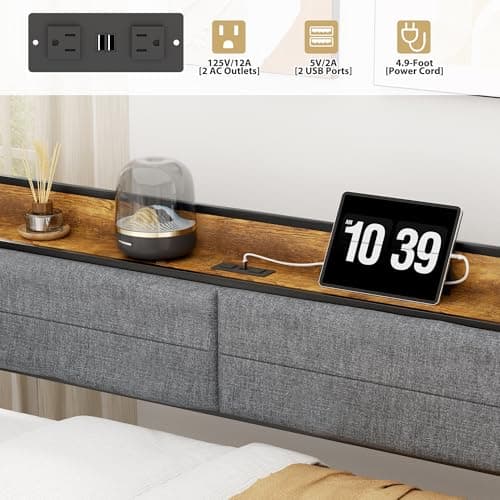 ROOMTEC Modern Twin Daybed with Storage & Charging, Sturdy Black Metal Frame