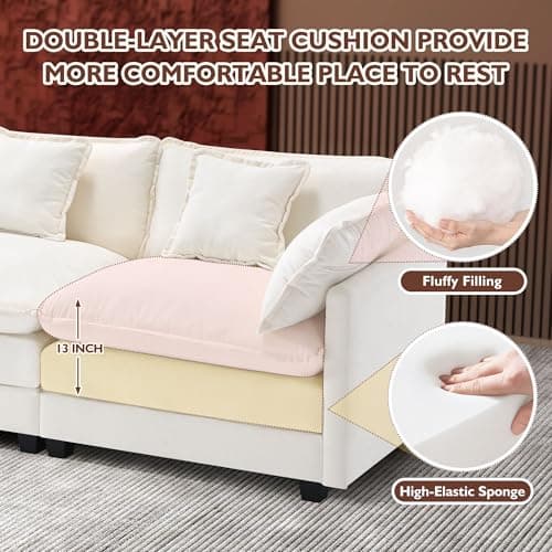 Ihanherry 6-Seat Beige Modular U-Shaped Sofa with Ottomans for Living Room