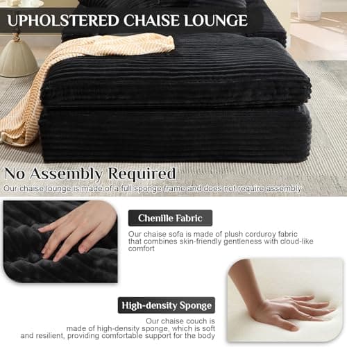 OuYesSir Black 2-Seater Fluffy Chaise Lounge Chair Bed for Living Room