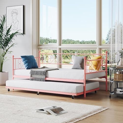 Metal Daybed with Trundle for Living Room, Bedroom and Guest Room