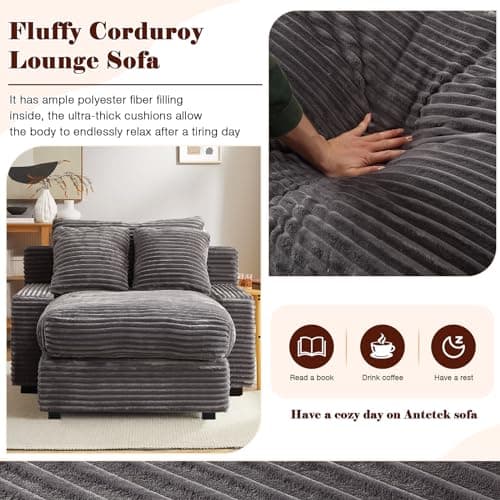 Antetek Grey 48" Corduroy Lounge Chair Sleeper Sofa