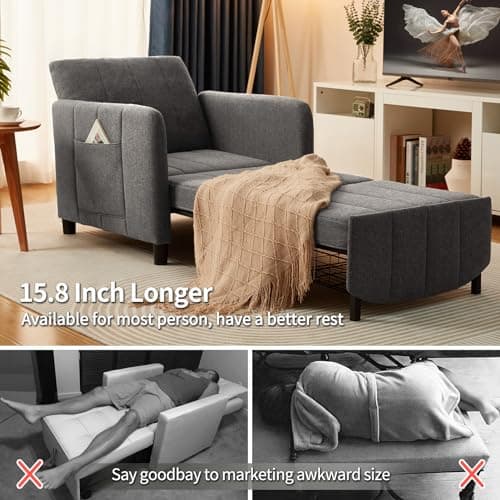 84" Extra Long Convertible Chair Bed | Sleeper Chair & Pull-Out Sofa Bed (Dark Grey)