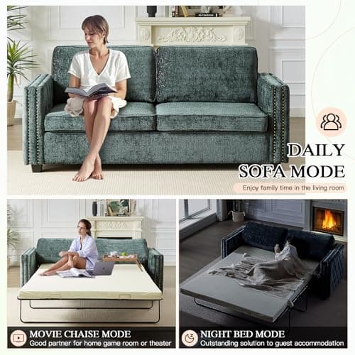 Antetek Green 2-in-1 Queen Size Pull Out Sofa Bed with Memory Foam Mattress