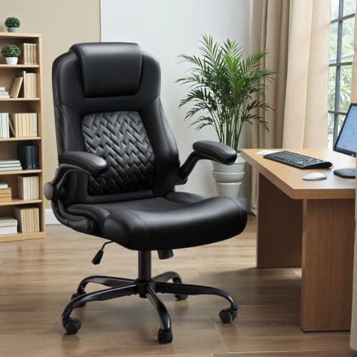 Furmax Black Ergonomic Big and Tall Desk Chair with PU Leather and Flip-Up Armrest