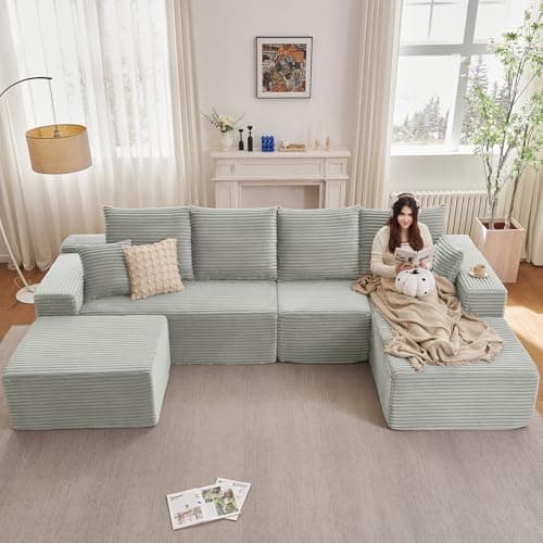 107" Grey Left-Facing Modular U-Shaped Couch with Chaise, No Assembly Required