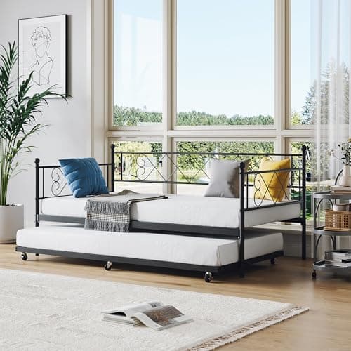 Metal Daybed with Trundle for Living Room, Bedroom and Guest Room