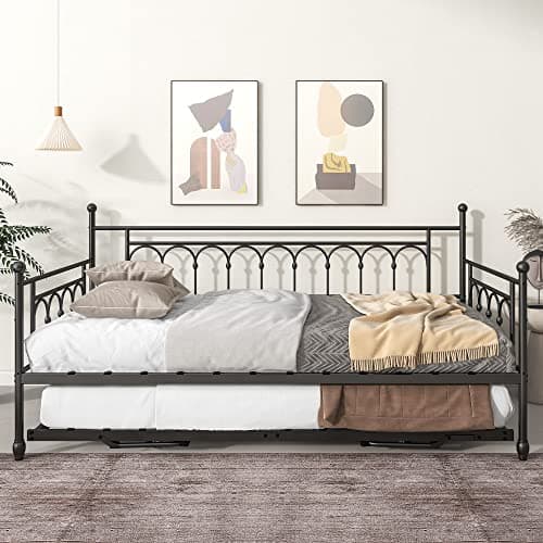 Twin Daybed with Pop Up Trundle, Steel Support for Kids & Adults