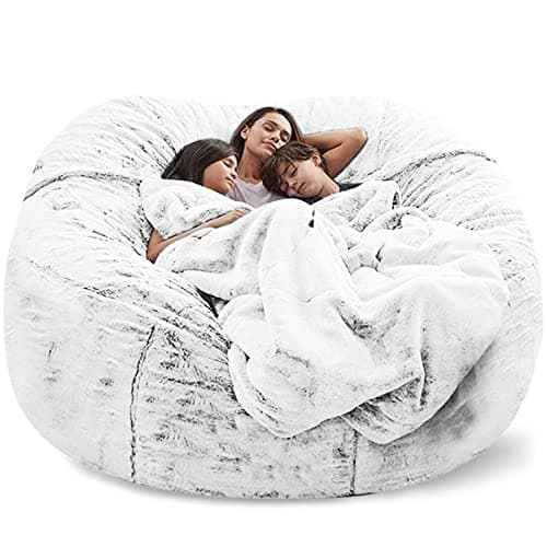 Black Big Round Soft Faux Fur Beanbag Chair Cover (5FT)