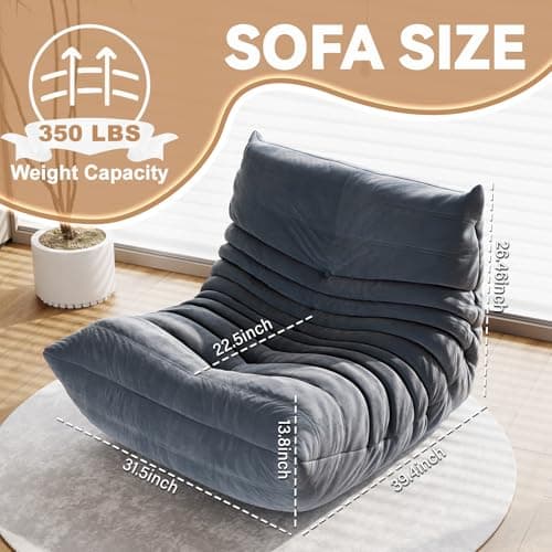 Adult Bean Bag Chair, Soft Waterproof Gray Sofa for Living Room