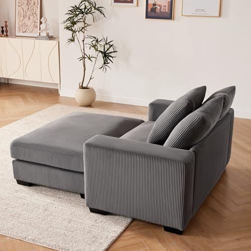 58.3" Comfortable Oversized Chaise Lounge, Solid Wood Recliner with Cushioned Seats & Wide Armrests, Grey