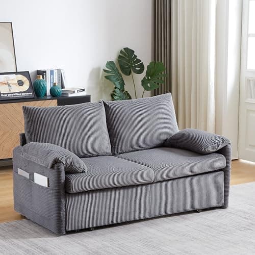 Eafurn 3-in-1 Convertible Pull-Out Sofa Bed Queen Size, Corduroy Lounge with Pillows & Storage