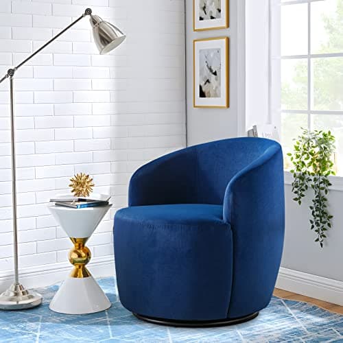 Antetek 2-Unit Small Club Swivel Barrel Chair, Blue Velvet Leisure Accent Sofa