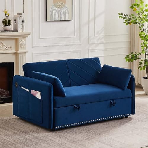 Modern Velvet Sleeper Sofa Bed with USB Port for Small Spaces in Grey