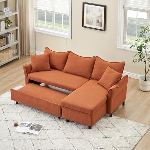 DeepGrey Linen Reversible Sectional Sleeper Couch with Storage and Pull-Out Bed