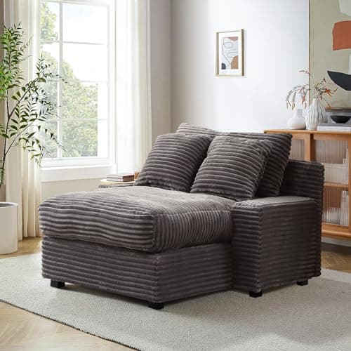 Antetek Grey 48" Corduroy Lounge Chair Sleeper Sofa